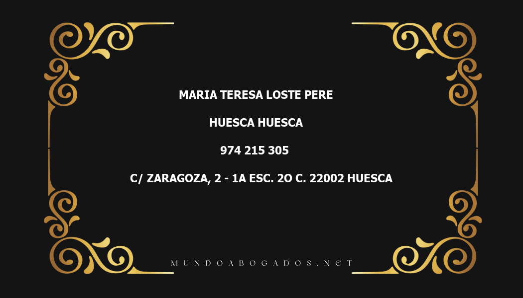 abogado Maria Teresa Loste Pere en la localidad de Huesca