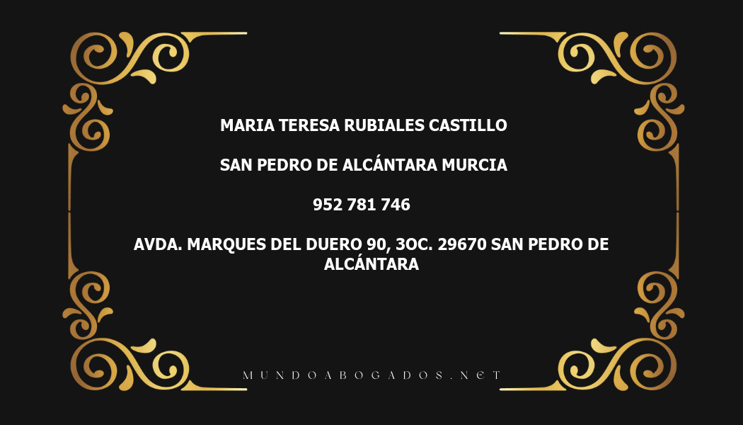 abogado Maria Teresa Rubiales Castillo en la localidad de San Pedro de Alcántara