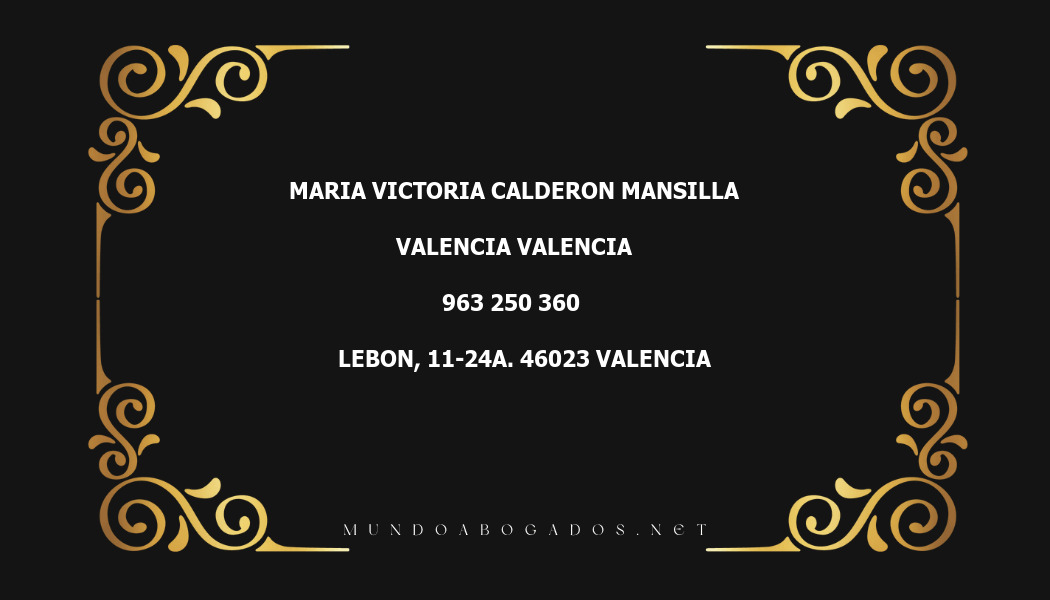 abogado Maria Victoria Calderon Mansilla en la localidad de Valencia