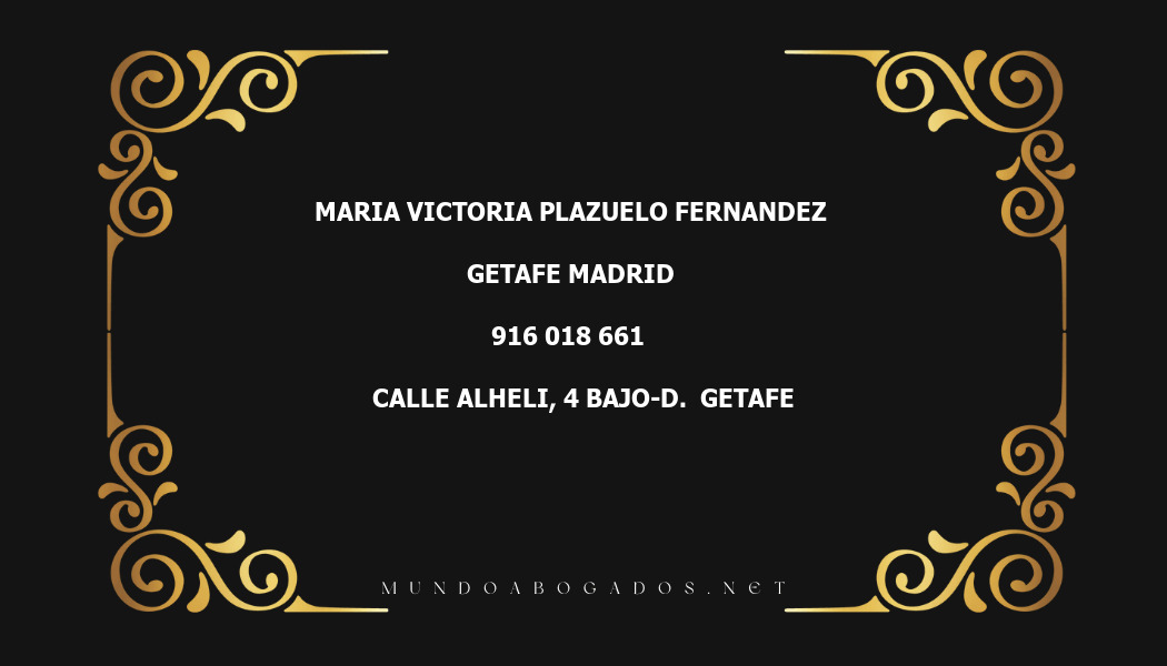 abogado Maria Victoria Plazuelo Fernandez en la localidad de Getafe