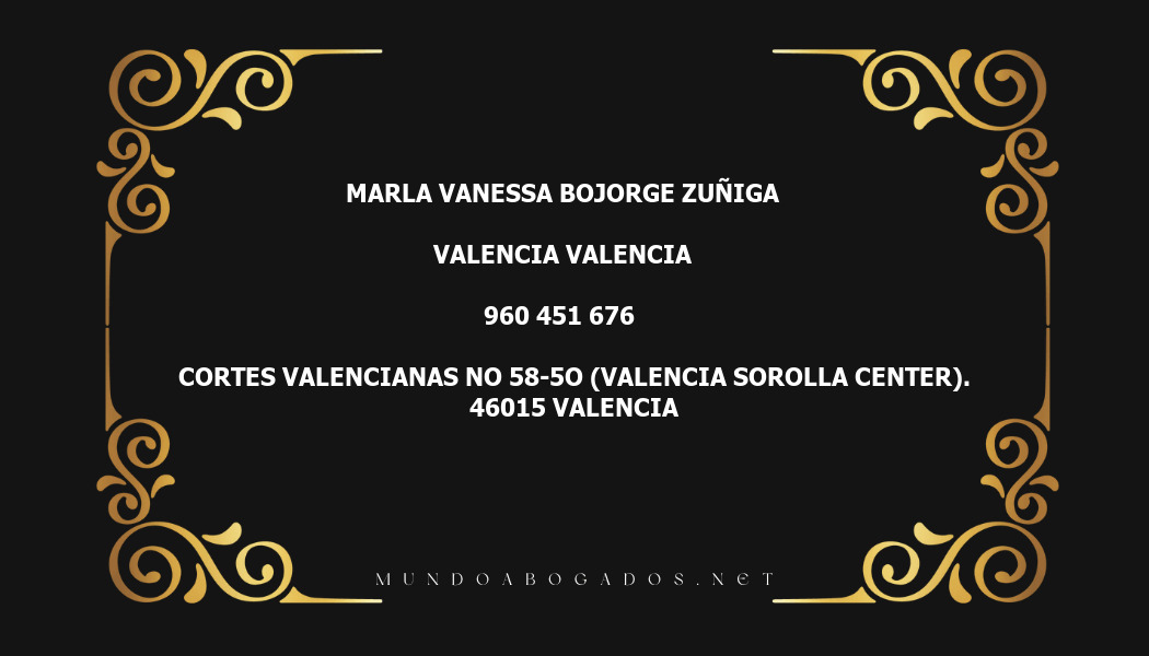 abogado Marla Vanessa Bojorge Zuñiga en la localidad de Valencia