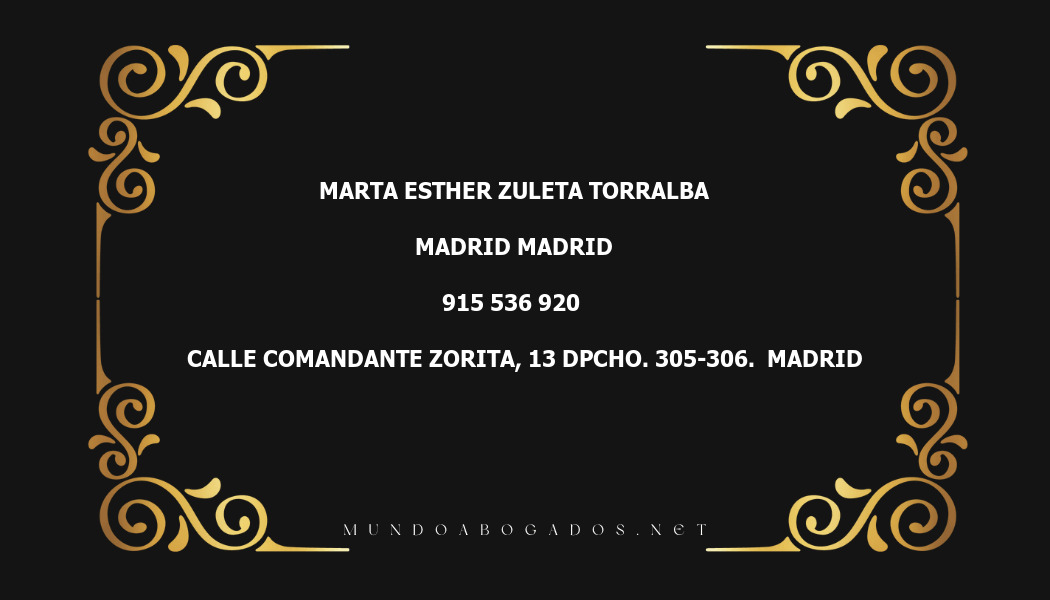 abogado Marta Esther Zuleta Torralba en la localidad de Madrid