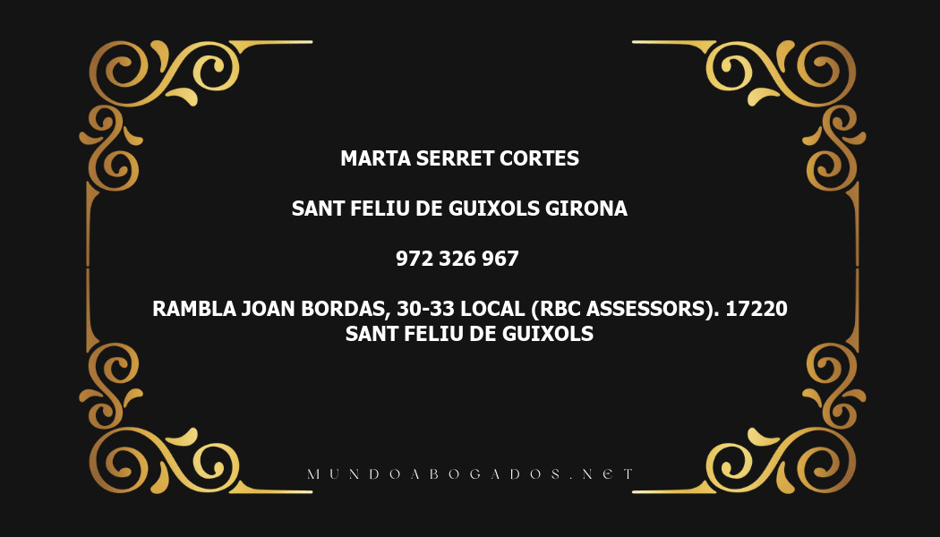 abogado Marta Serret Cortes en la localidad de Sant Feliu de Guixols