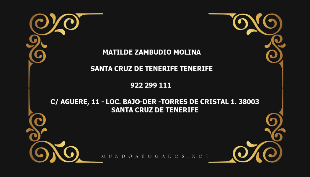 abogado Matilde Zambudio Molina en la localidad de Santa Cruz de Tenerife