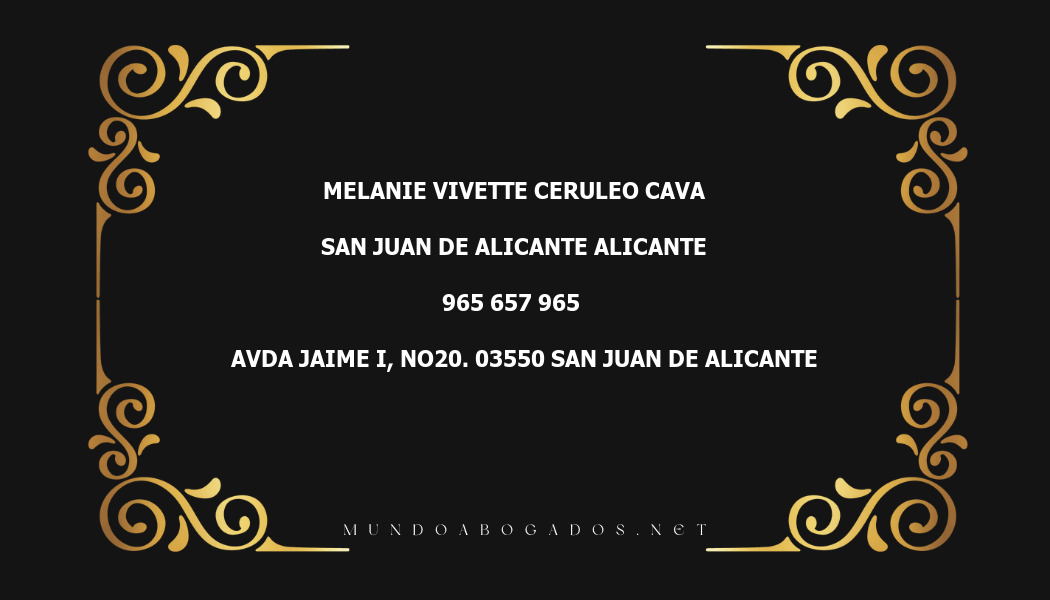 abogado Melanie Vivette Ceruleo Cava en la localidad de San Juan de Alicante