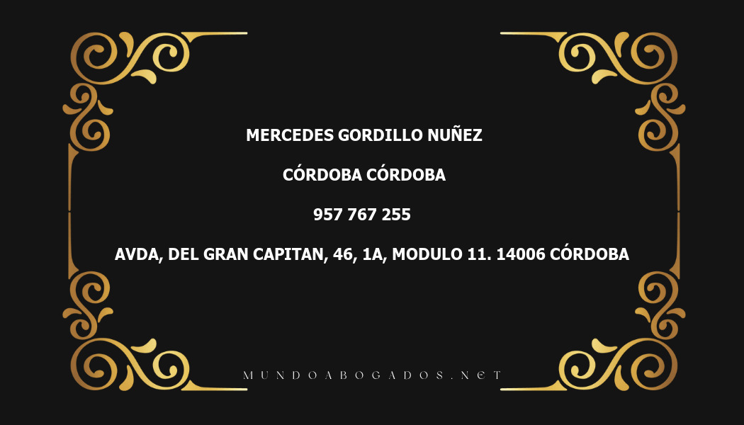 abogado Mercedes Gordillo Nuñez en la localidad de Córdoba