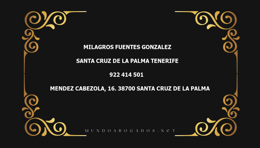 abogado Milagros Fuentes Gonzalez en la localidad de Santa Cruz de la Palma