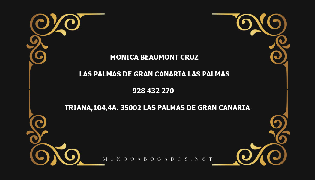 abogado Monica Beaumont Cruz en la localidad de Las Palmas de Gran Canaria