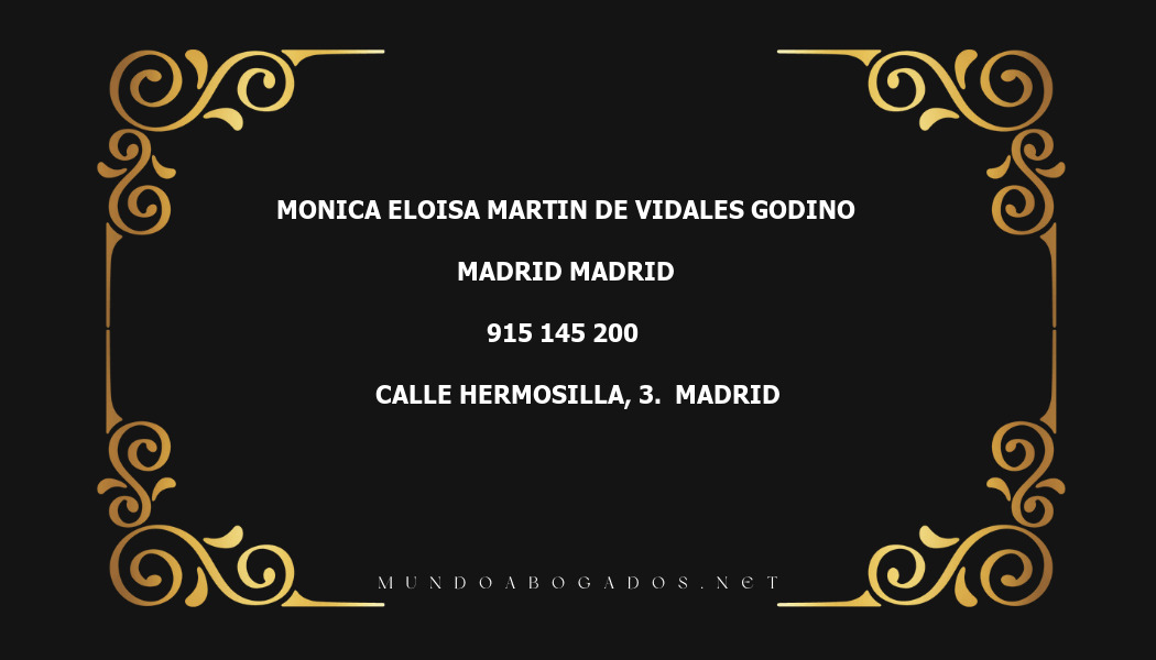 abogado Monica Eloisa Martin De Vidales Godino en la localidad de Madrid