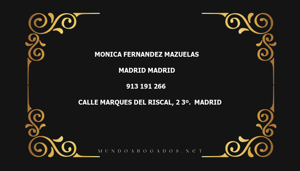 abogado Monica Fernandez Mazuelas en la localidad de Madrid