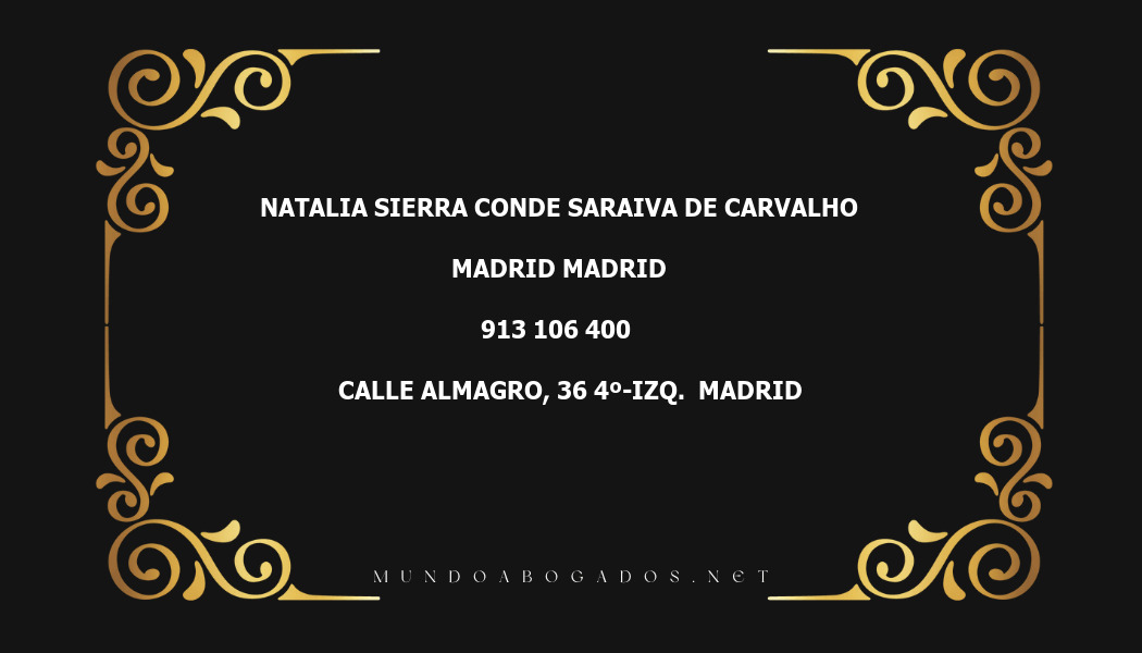 abogado Natalia Sierra Conde Saraiva De Carvalho en la localidad de Madrid