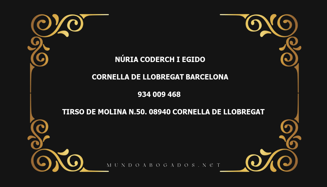 abogado Núria Coderch I Egido en la localidad de Cornella de Llobregat