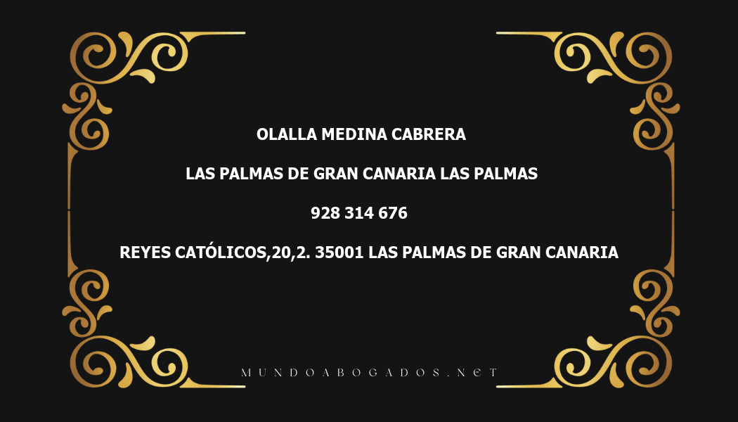 abogado Olalla Medina Cabrera en la localidad de Las Palmas de Gran Canaria