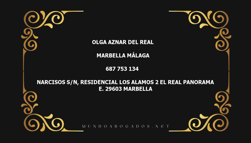 abogado Olga Aznar Del Real en la localidad de Marbella