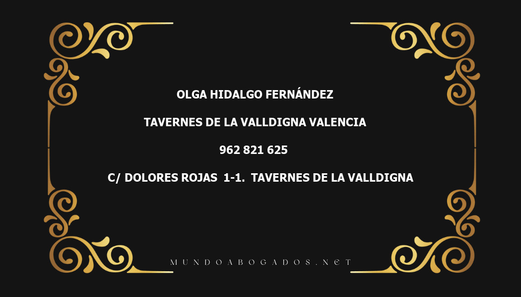 abogado Olga Hidalgo Fernández en la localidad de Tavernes de la Valldigna