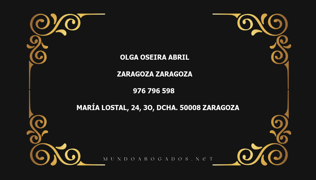 abogado Olga Oseira Abril en la localidad de Zaragoza