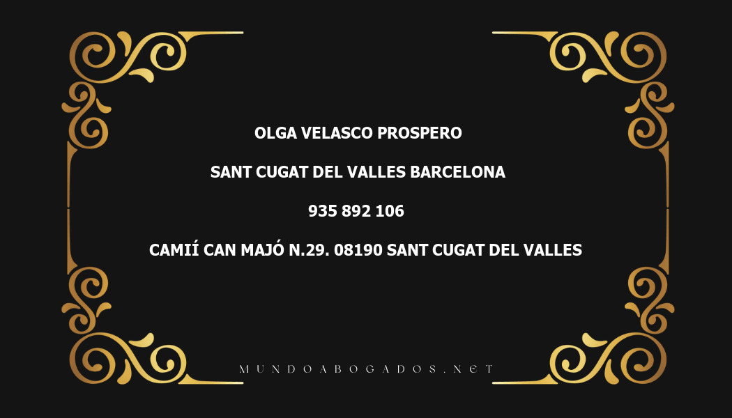 abogado Olga Velasco Prospero en la localidad de Sant Cugat del Valles