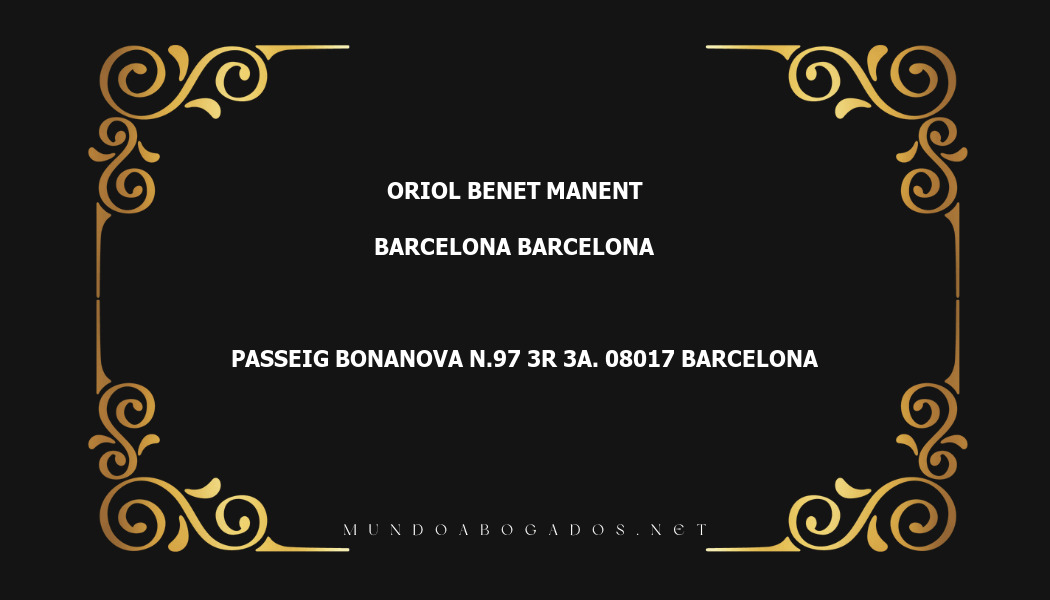 abogado Oriol Benet Manent en la localidad de Barcelona