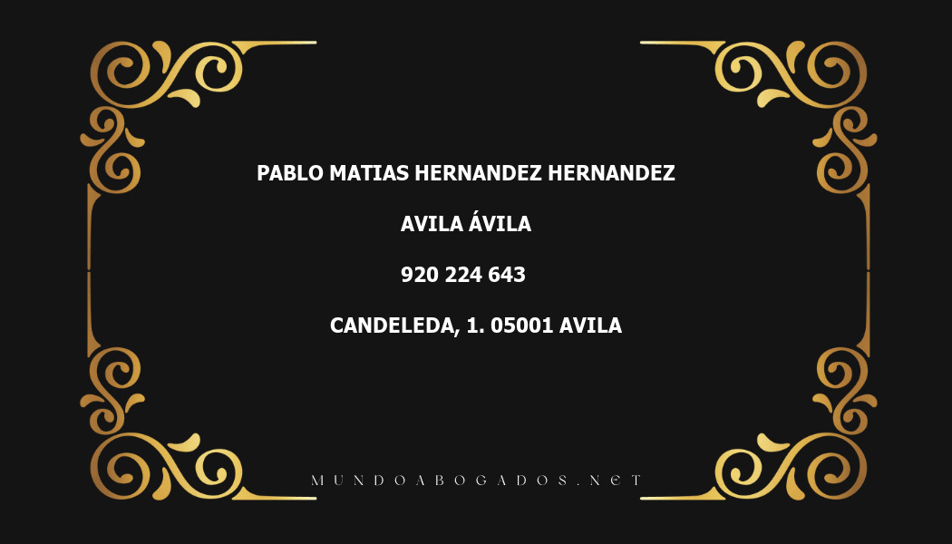 abogado Pablo Matias Hernandez Hernandez en la localidad de Avila