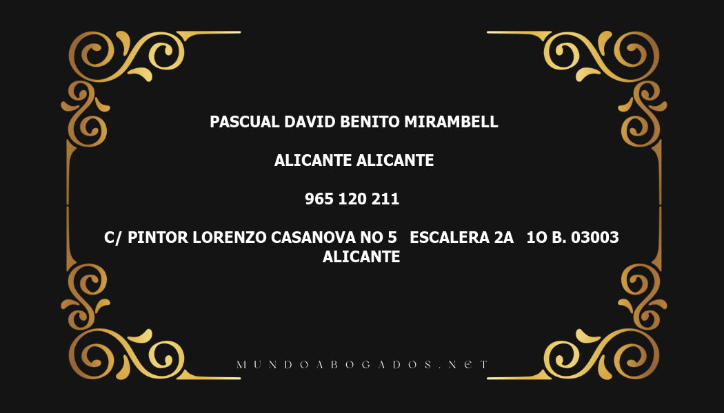 abogado Pascual David Benito Mirambell en la localidad de Alicante