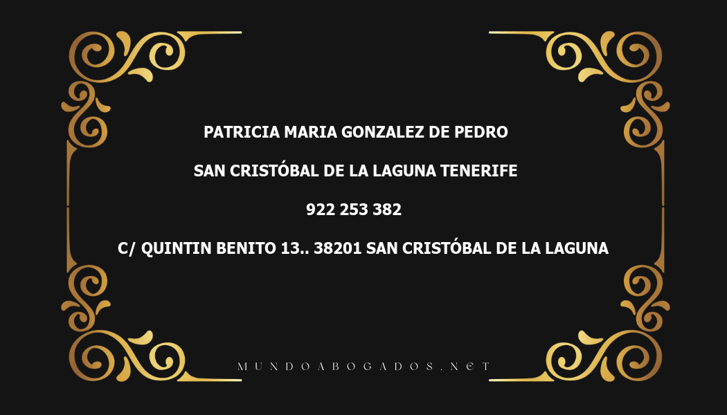 abogado Patricia Maria Gonzalez De Pedro en la localidad de San Cristóbal de La Laguna