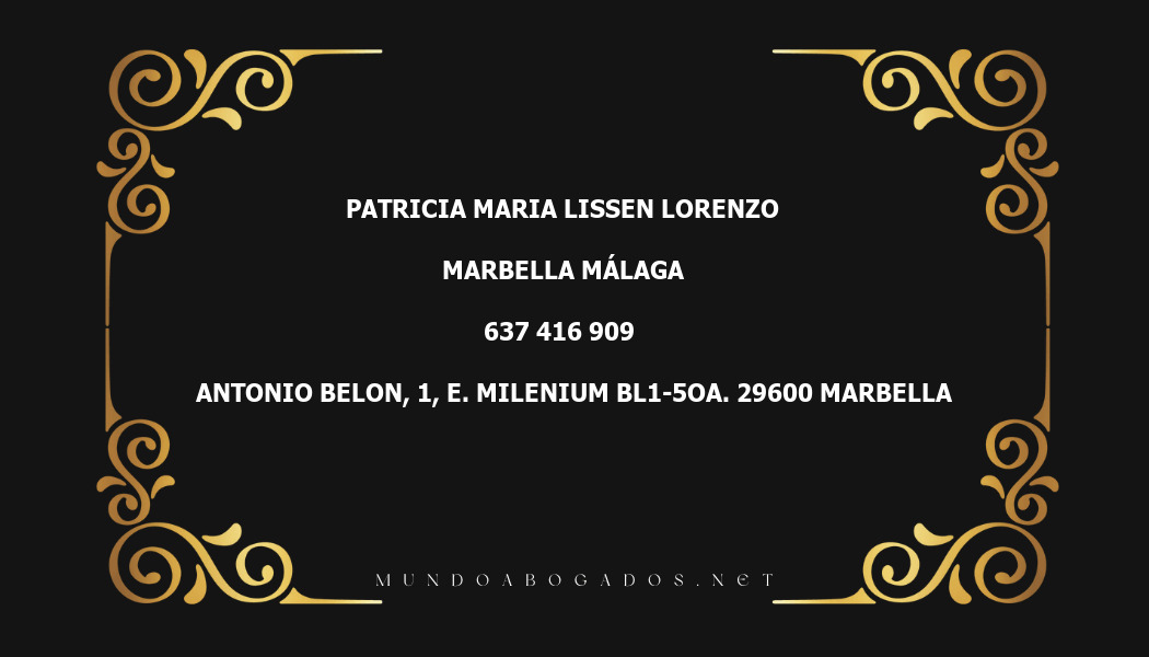 abogado Patricia Maria Lissen Lorenzo en la localidad de Marbella