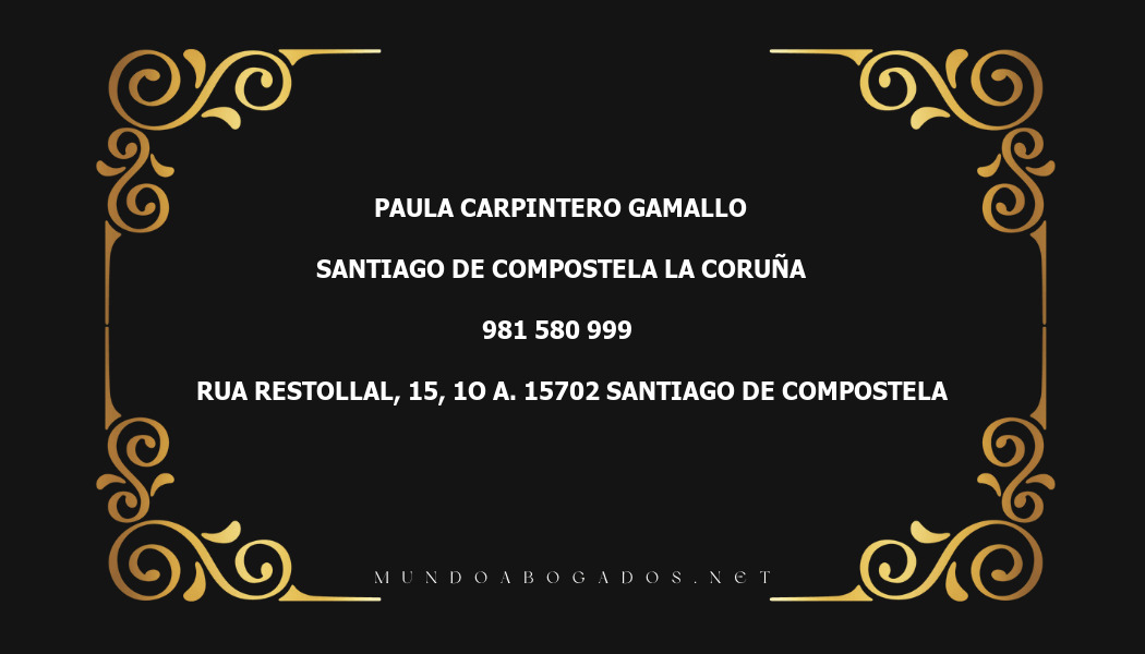 abogado Paula Carpintero Gamallo en la localidad de Santiago de Compostela