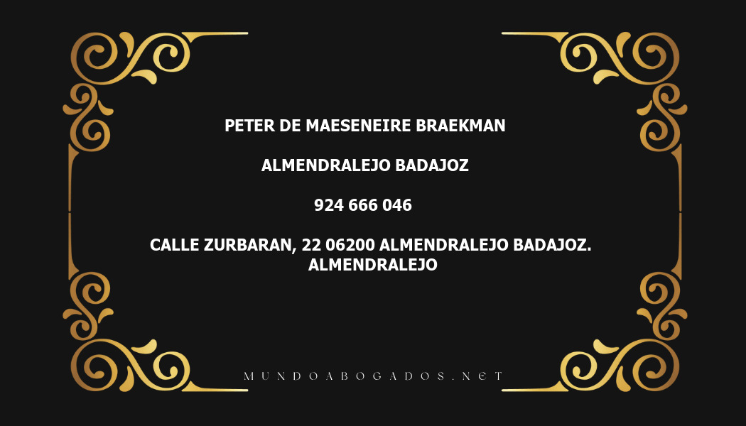 abogado Peter De Maeseneire Braekman en la localidad de Almendralejo