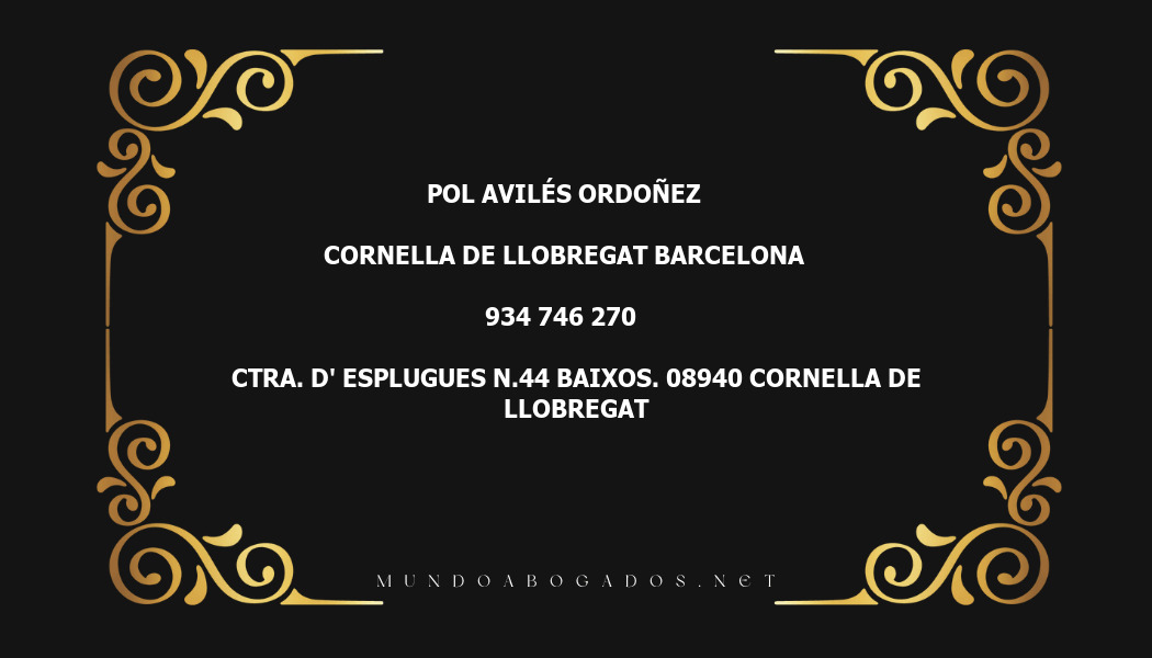 abogado Pol Avilés Ordoñez en la localidad de Cornella de Llobregat