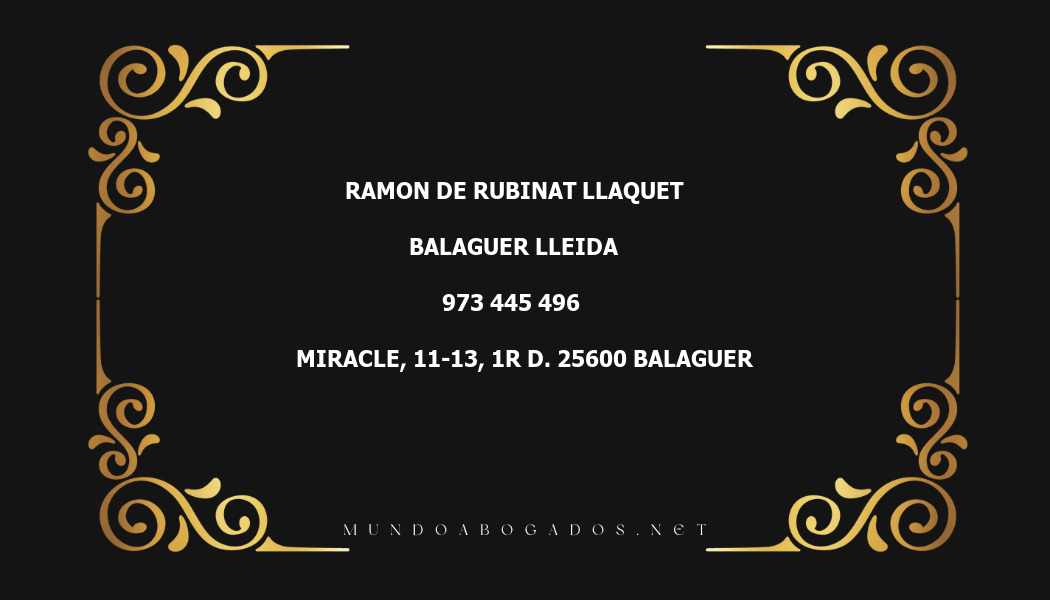 abogado Ramon De Rubinat Llaquet en la localidad de Balaguer