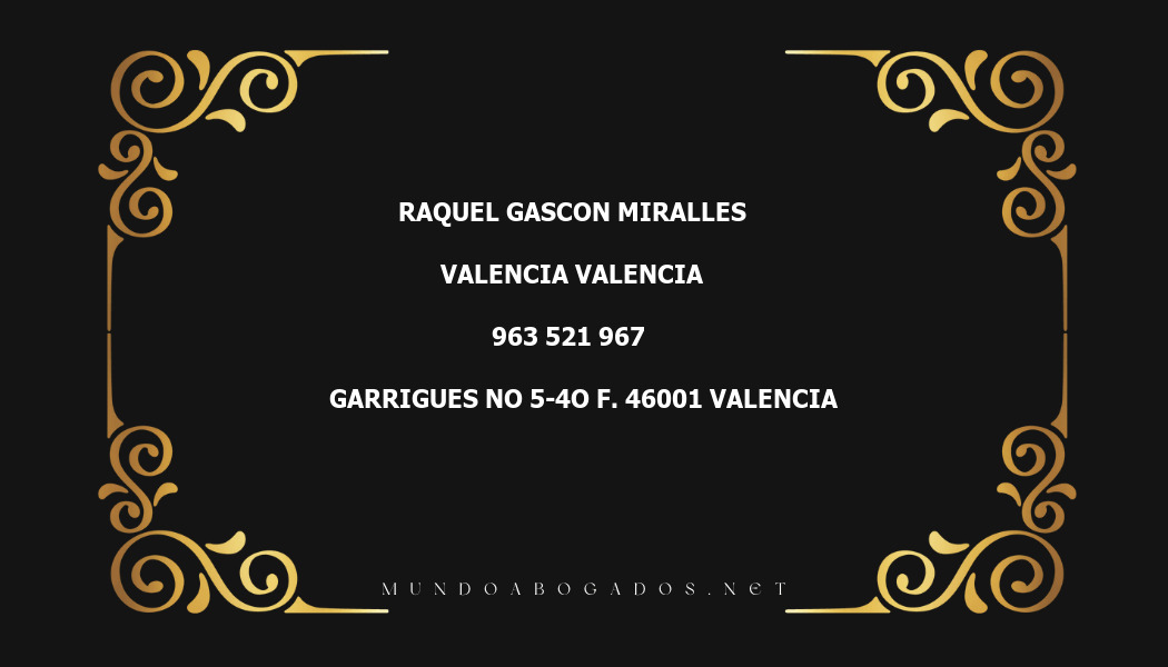 abogado Raquel Gascon Miralles en la localidad de Valencia