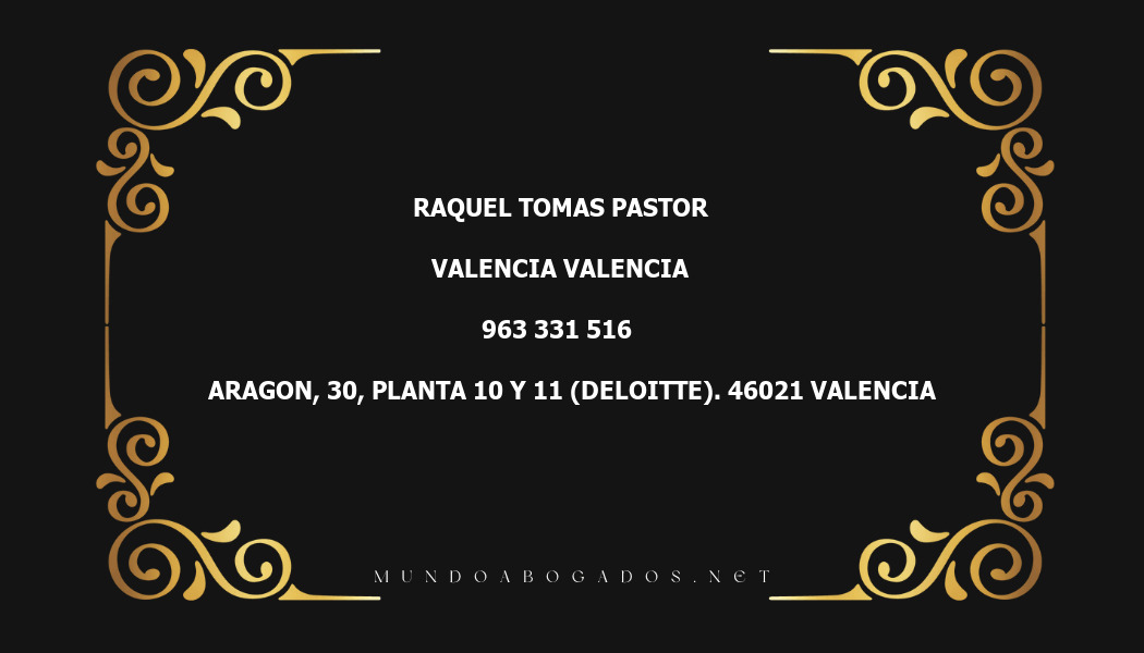 abogado Raquel Tomas Pastor en la localidad de Valencia