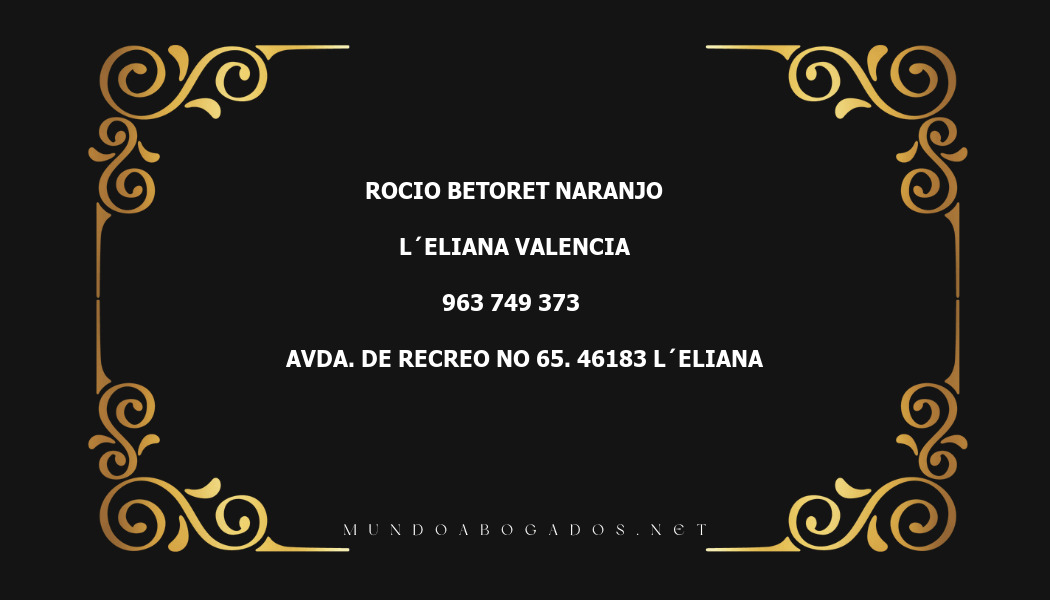 abogado Rocio Betoret Naranjo en la localidad de L´Eliana