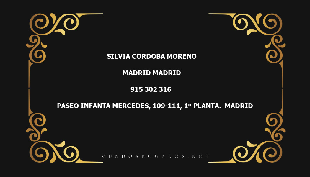 abogado Silvia Cordoba Moreno en la localidad de Madrid