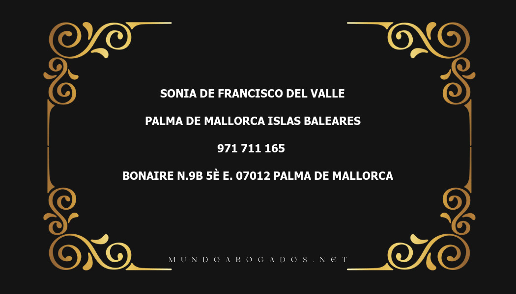 abogado Sonia De Francisco Del Valle en la localidad de Palma de Mallorca