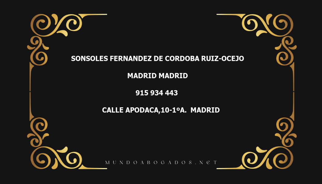 abogado Sonsoles Fernandez De Cordoba Ruiz-Ocejo en la localidad de Madrid