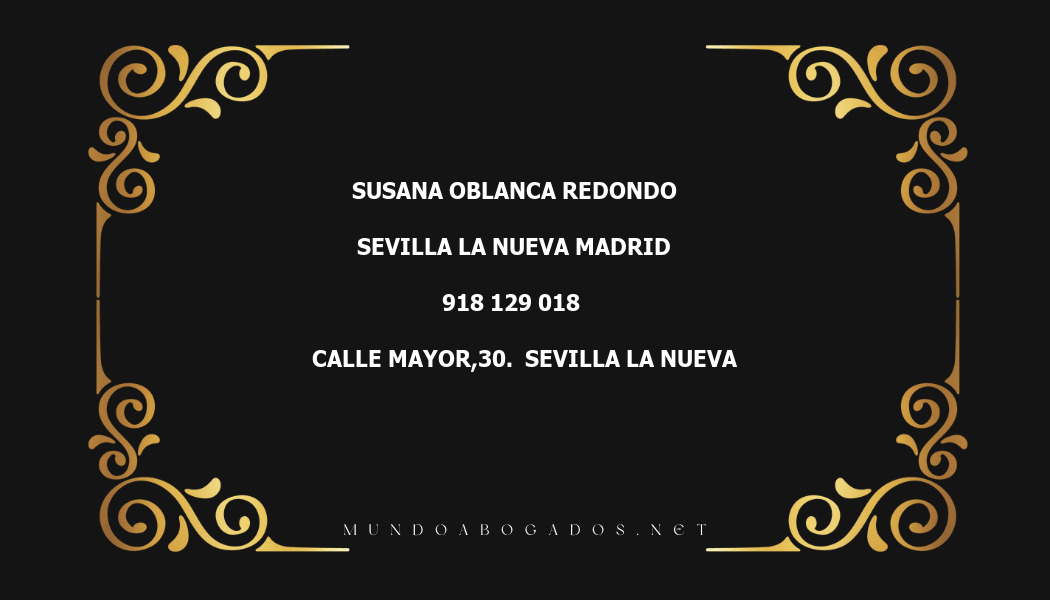 abogado Susana Oblanca Redondo en la localidad de Sevilla la Nueva