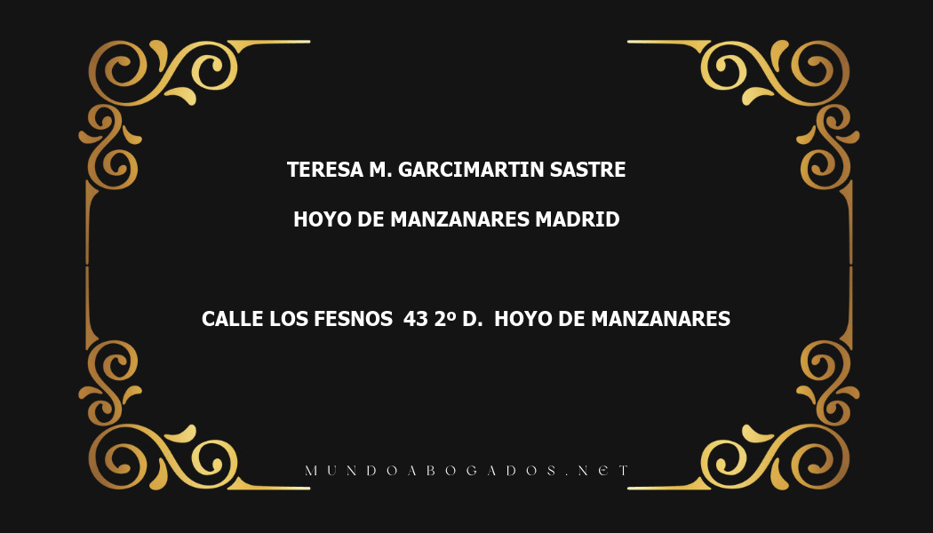 abogado Teresa M. Garcimartin Sastre en la localidad de Hoyo de Manzanares